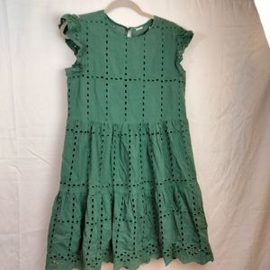 Beautiful green color, eyelet cotton dress, medium. From Amazon.
